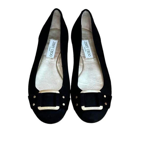 Jimmy Choo 'Morse' Ballerinas, Black Suede Flat, Size 9 - Picture 2 of 12